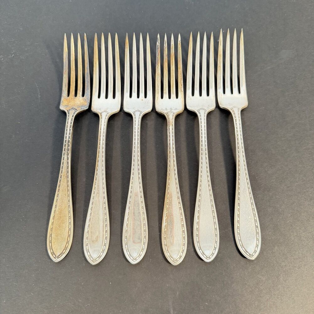 R. Wallace Sectional PEARL Silver Plate Set Of 6 Dinner Forks 7 5/8” *Nice*
